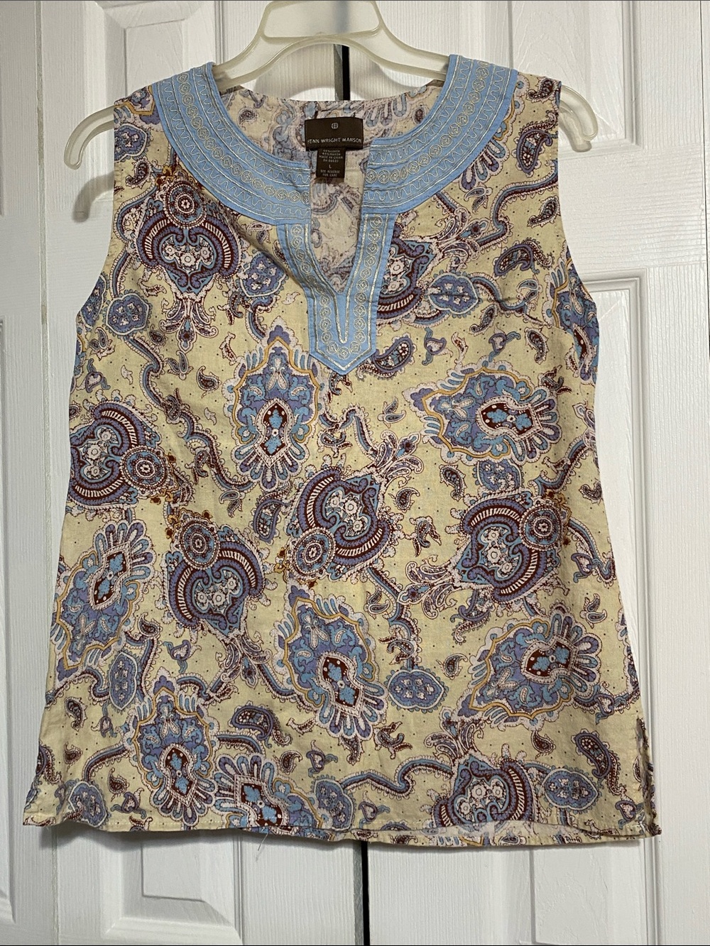 Fenn Wright Manson Linen blend & Embroidery V neck Tank top shirt blouse LARGE